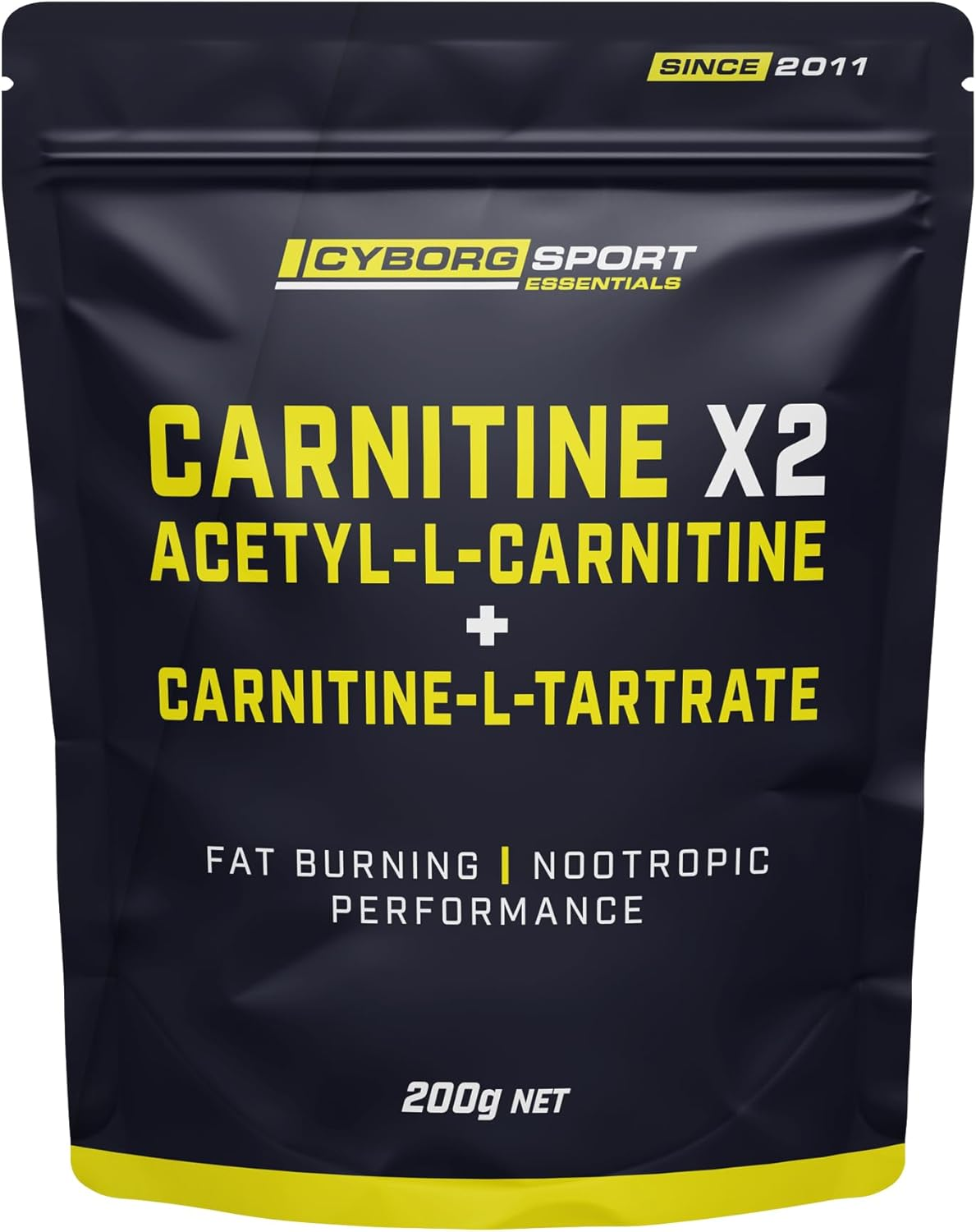 CARNITINE X2 200G - 100 Servings - "Acetyl-L-Carnitne & Carnitine-L-Tartrate" - Brain Health - Energy Production - Fat Burning by Cyborg Sport image number 1