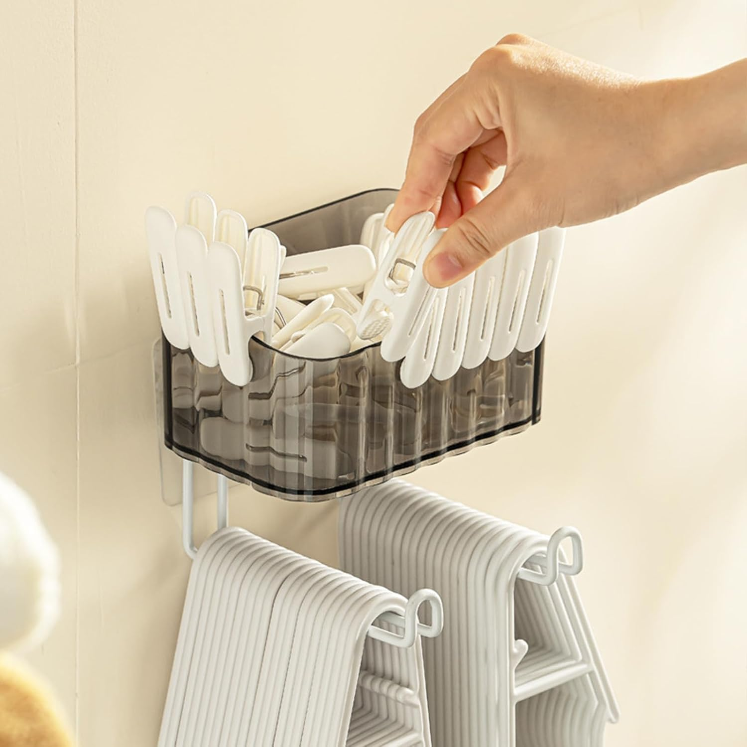 Wall Mount Headband Holder Hair Accessories Organizer, Self Adhesive Scrunchie Holder with Clear Acrylic Caddy for Bows, Ties, Clips, Pins, Claw Clip (Transparent Grey, 14.8 * 12.5 * 6CM) image number 5