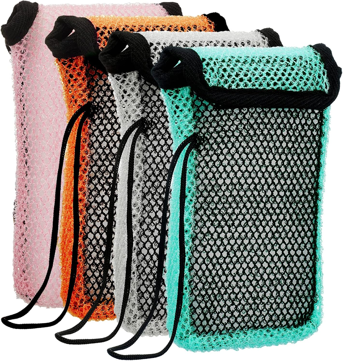 Tessco 4 Pcs Bar Soap Pouch Mesh Soap Exfoliating Net Bag Body Scrubber Hanging Rope Bags Exfoliate Loofah for Bath Shower Deeper Scrub and Lather