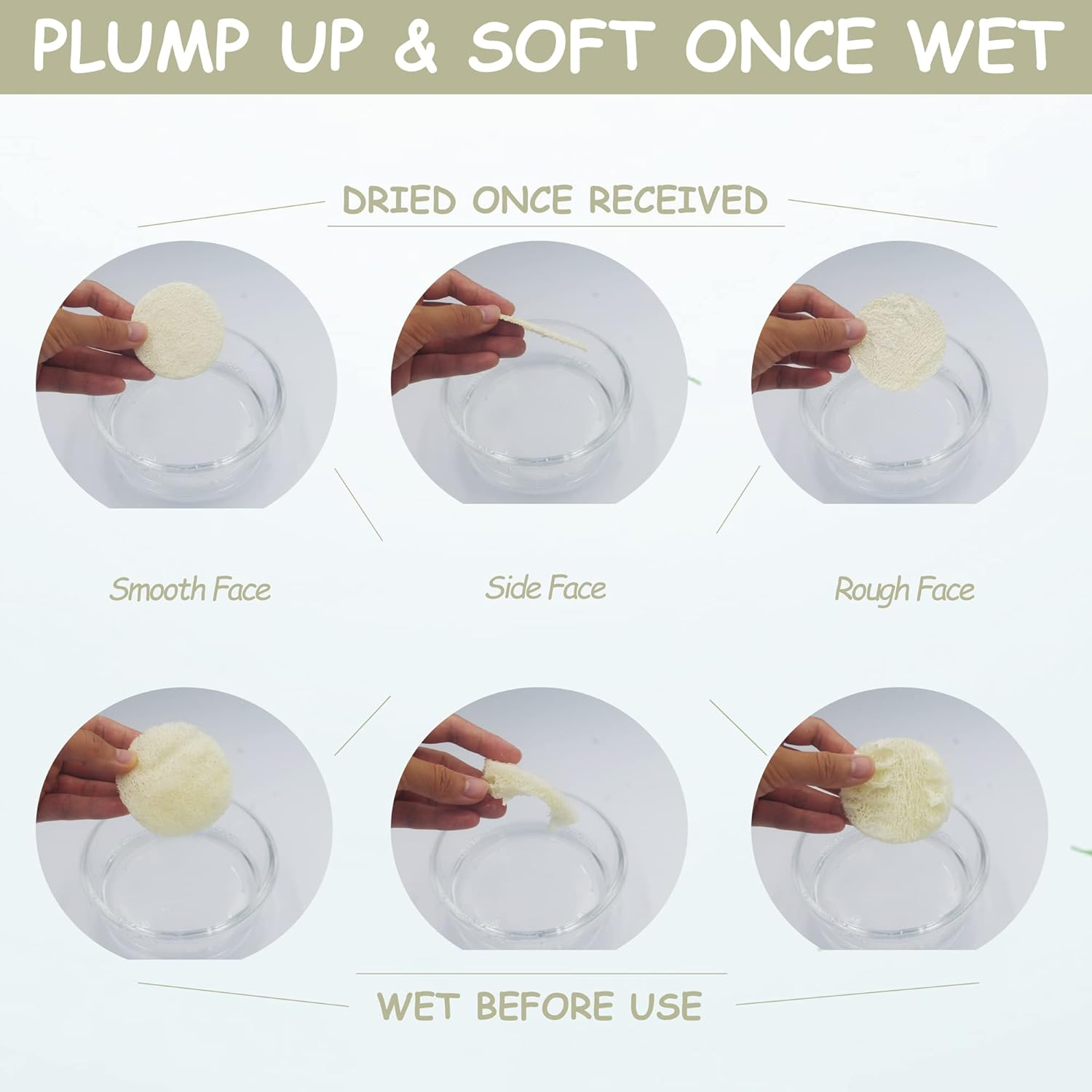 (20 PACK) Mini-Sided Exfoliating Complexion Pure Loofah Face Pad Renewable Shower Scrubber Sponge Smooth Disc Pad Scrubber Makeup Cleanser Pad image number 2