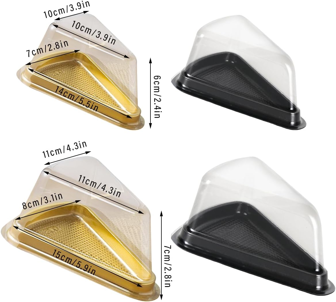 AIMALL 100Pcs Black or Gold Triangle Cake Boxes Dessert Packaging with Non-Slip Bottom and Secure Buckle for Mousse, Lasagna, and Baking Storage image number 3