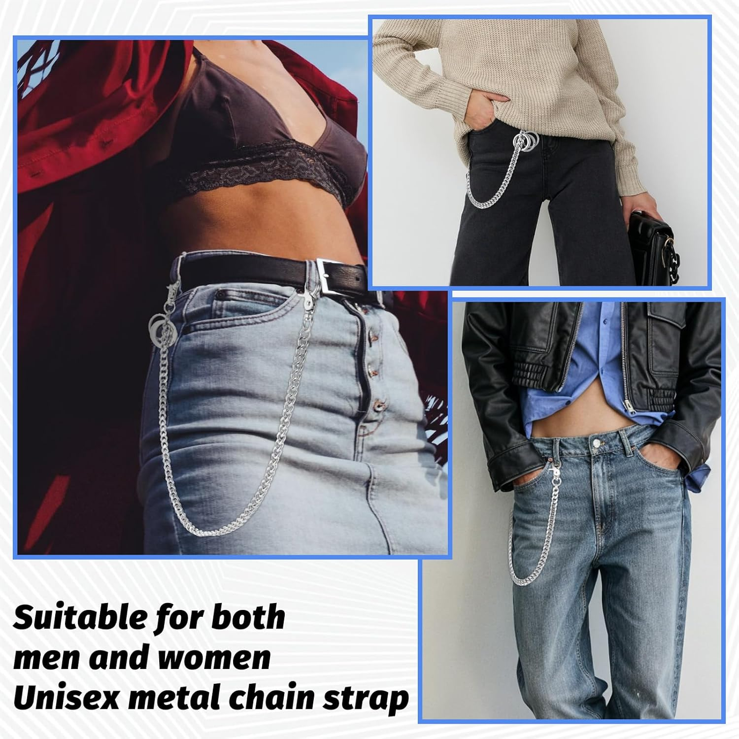 Wallet Chain Heavy Duty Pocket Keychain 23 Inch with 5 Keyrings Punk Trousers Pants Chain for Pants Keys Belt Goth Accessories (Silver) image number 1