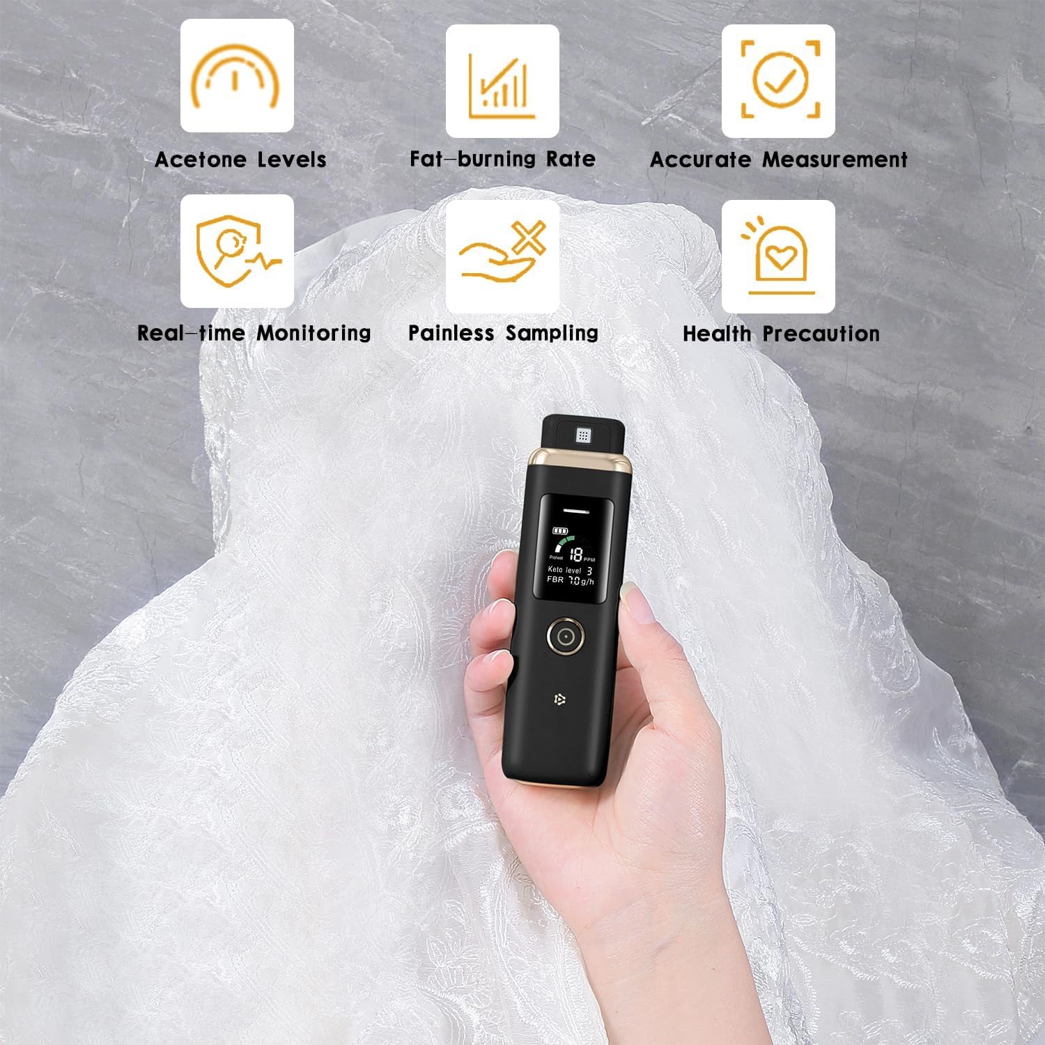 Ketone Breath Analyzer for Acetone Check - Advanced Breath Ketone Meter | Track Fat Metabolism & Ketosis Levels on Low Carb, Ketogenic Diets & More | Portable, Professional-Grade Ketone Breath Tester image number 4