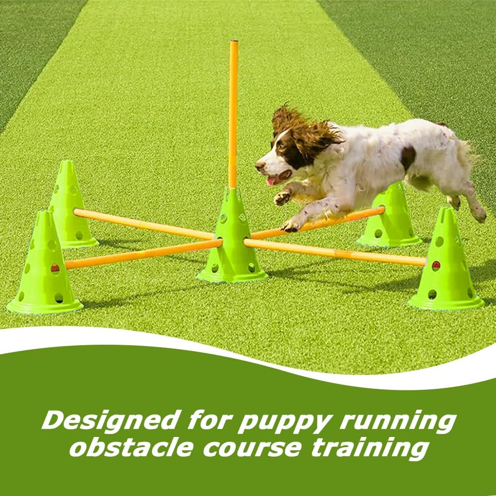 Dog Agility Training Equipment, Adjustable Pet Obstacle Training, Jump Puppy Hurdle Cones Weave Poles, Include 10 Agility Cones 5 Agility Rod, Suitable for Pet Outdoor Games Exercise ﻿ image number 3