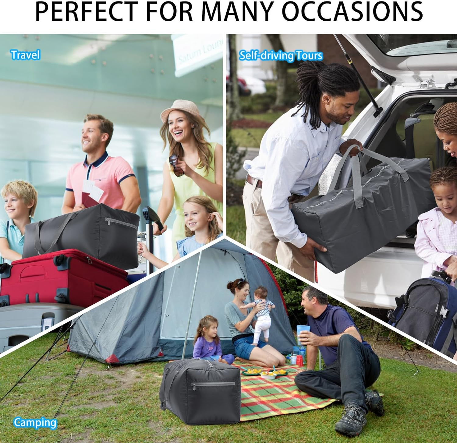 Foldable Duffel Bag 30" Lightweight 75L with Water Resistant (Grey)