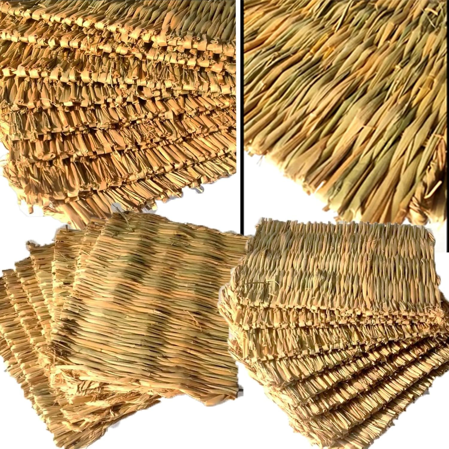 MUYG 8 PCS Rabbit Grass Mat,Natural Bunny Grass Mat Woven,Pet Bed Nest Mats Rabbits Chew Toys for Hamsters Parrot Rabbits Hedgehog Guinea Pig Chick and Other Small Animals Hay Mat Sleeping(8 PCS) image number 2