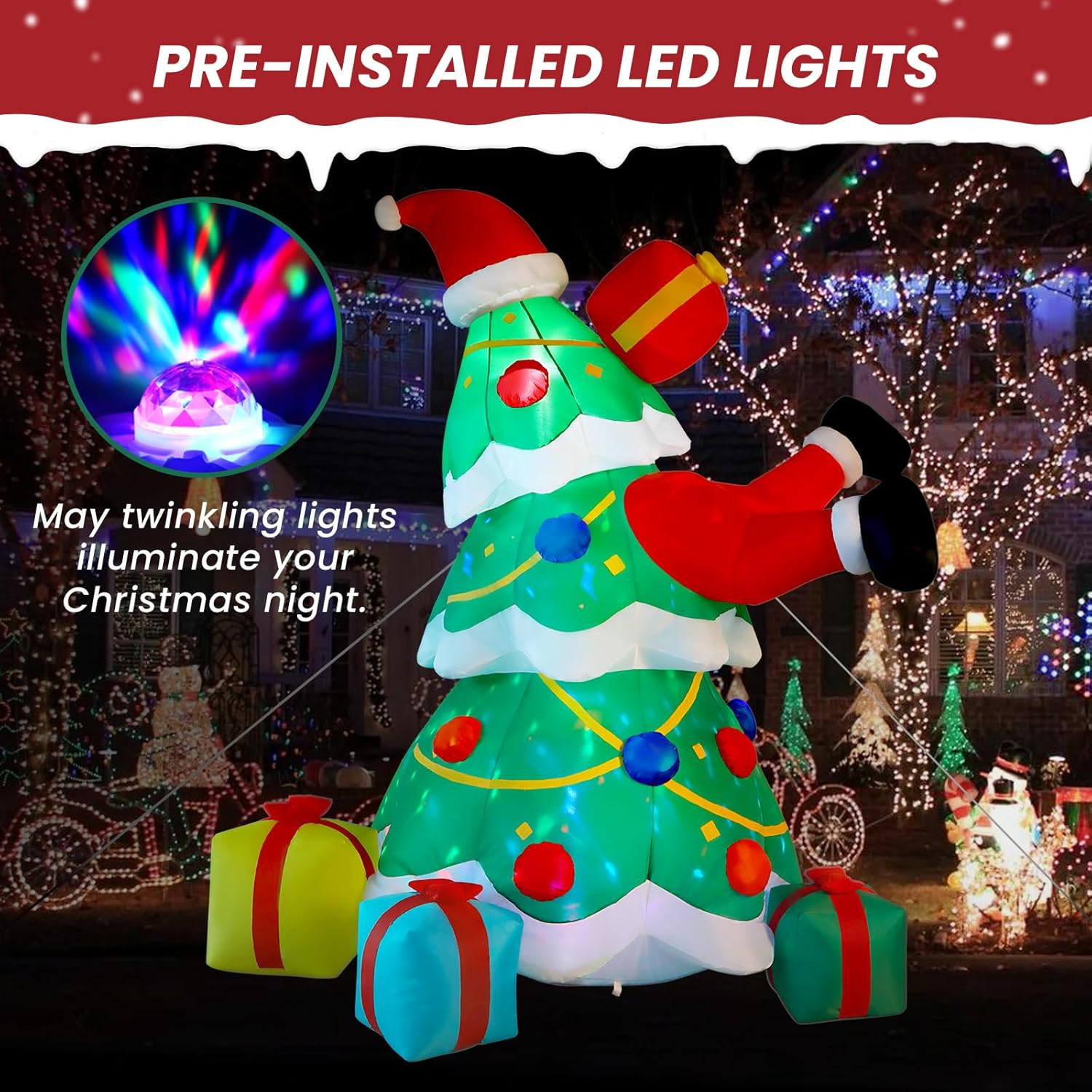 Alupssuc 2.1M Inflatable Christmas Tree Decorations Outdoor with Built-In Leds Lights, Blow up Santa Claus Tree with 4 Gift Boxes Outside/Indoor Xmas for Yard, Garden, Lawn, Party, Holiday Decor, 7FT