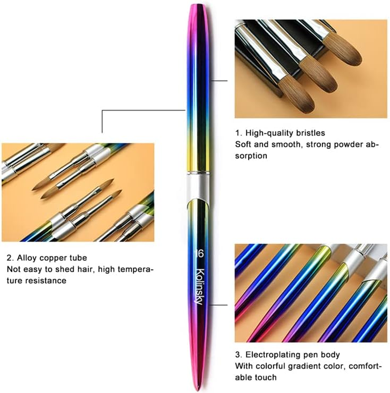 Kolinsky Acrylic Nail Art Brush Manicure Powder Professional Tools Size #2-18 Gradient Metal Handle Ideal for Nail Artists & Salons image number 4