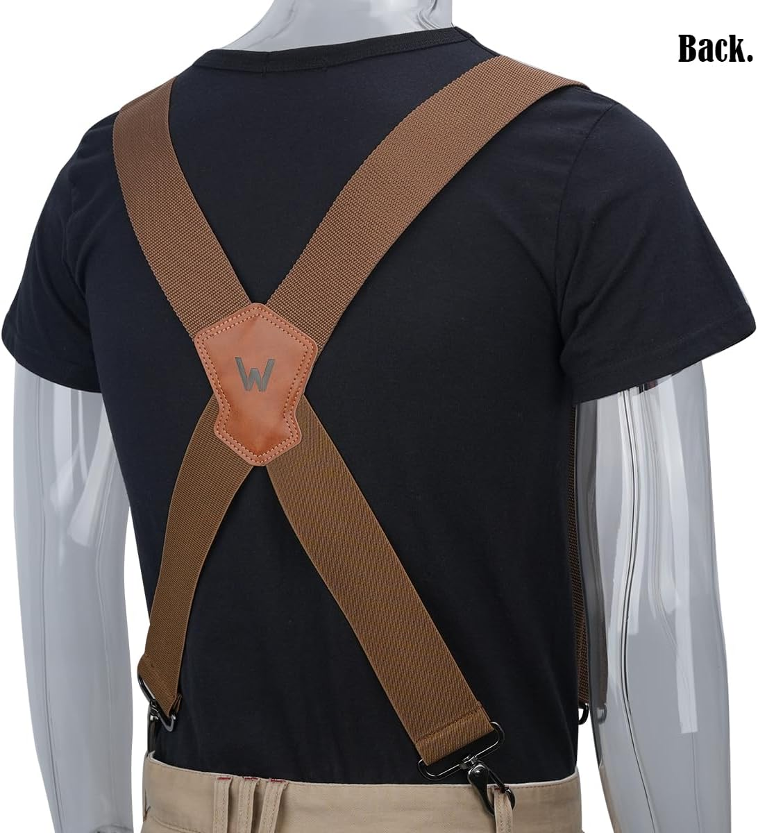 WELKINLAND Khaki 2Inch-Wide Suspenders, Heavy-Duty Work Suspenders Men, Big and Tall Suspenders Men for Pants, Mens Suspender Hooks Belt Loop for Jeans, Khaki image number 1