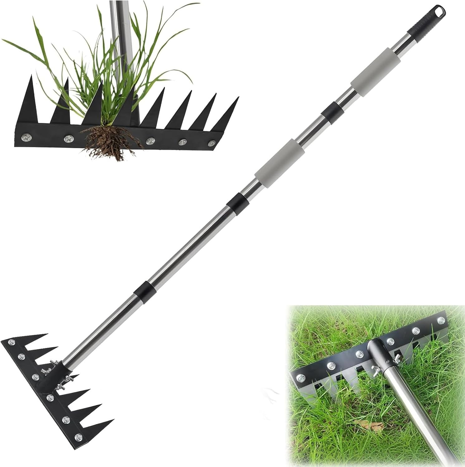 Iron Weeding Rake with Long Handle,Heavy Duty Weed Rake Tool for Garden Removing Weeds, Loosening Soil, Cleaning Flower Beds, Pine Needles & Lawn Prep image number 5