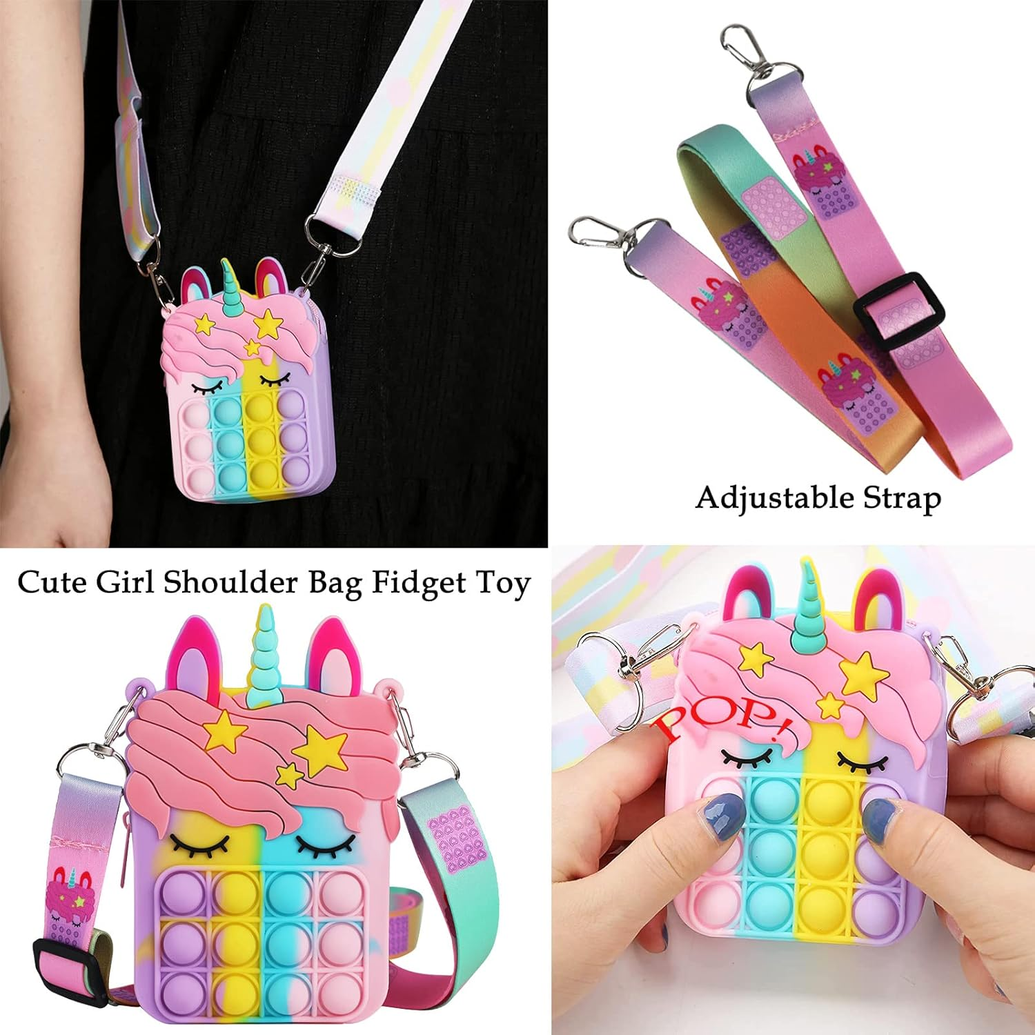 Fidget Purse, Pop Fidget Push It Bubble Popper Unicorn Bag with Bulk Fidget Bracelets Key Chain Stress Relief Toys for Girls Ages 3-12 Gift Easter Basket Stuffers Birthday Party Favor Xmas Stocking image number 2