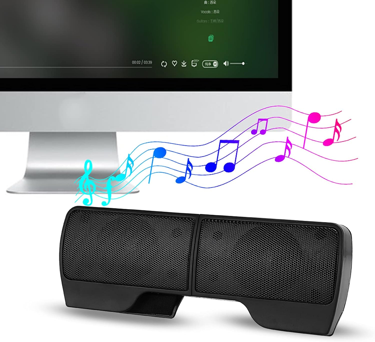 USB Wired Speaker, Portable Soundbar Computer Mini Loudspeaker, with a Clip, for Desktop Laptop Computers, Black image number 1