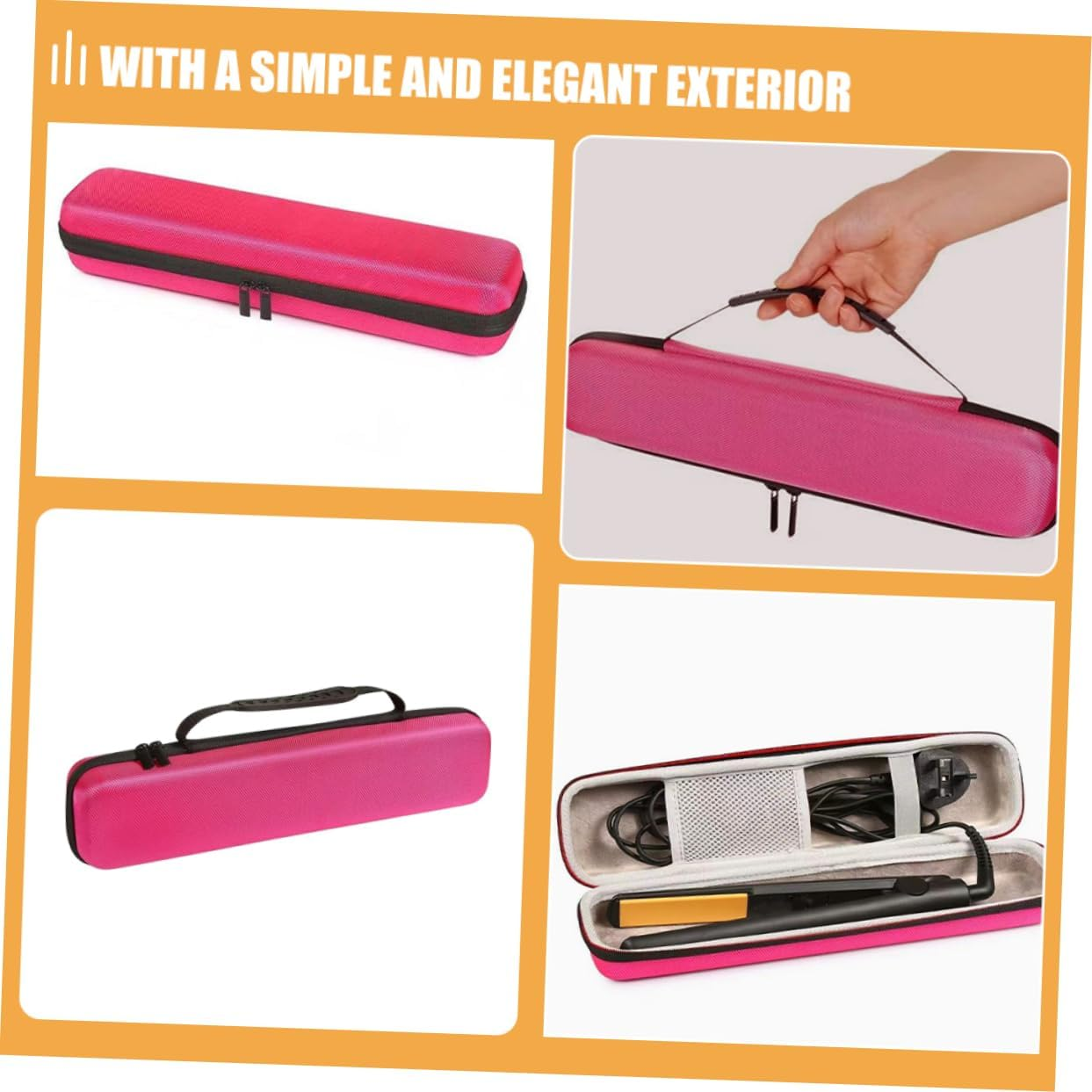 Happyyami Hard Shell Hair Curler and Straightener Storage Case, Portable Travel Pouch with Heat Resistance, Pink Compact Organizer for Hair Styling Tools and Accessories image number 4