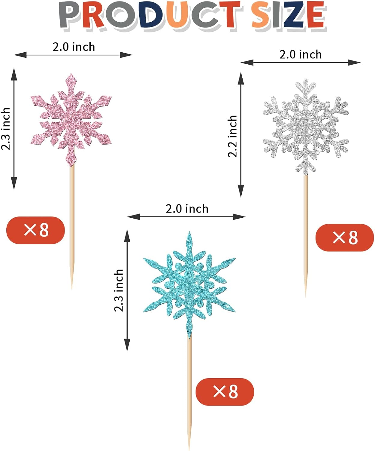 24Pcs Glitter Snowflake Cupcake Toppers, Winter Snowflake Cupcake Picks, Snowflake Theme Baby Shower Kids Boys Girls Birthday Christmas Party Cake Decorations image number 1