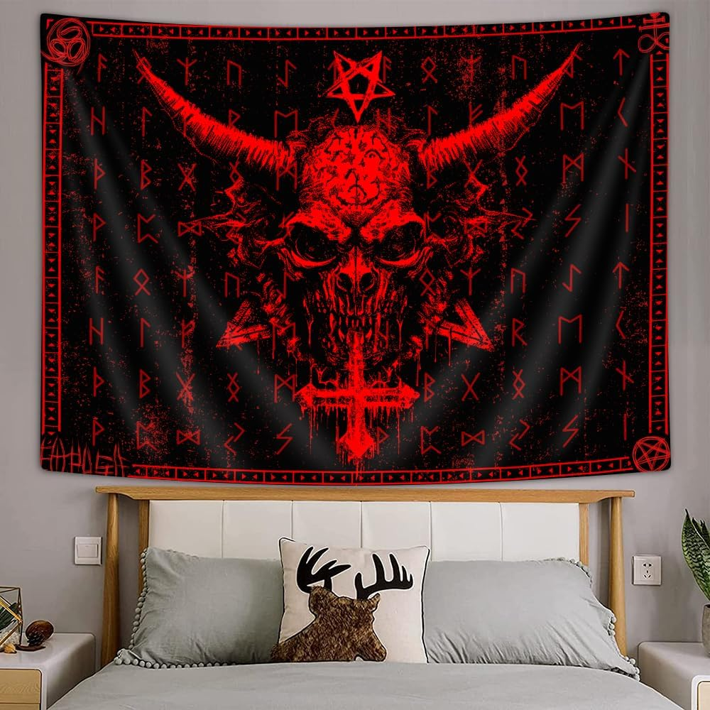 Ptrxobj Goat Head Pentagram Gothic Tapestry Devil Demon Baphomet Satanic Symbol Mysterious Hippie Extra Large Wall Hanging for Living Room Bedroom College Dorm 90 X 70 Inch 90''Wx70''H image number 1