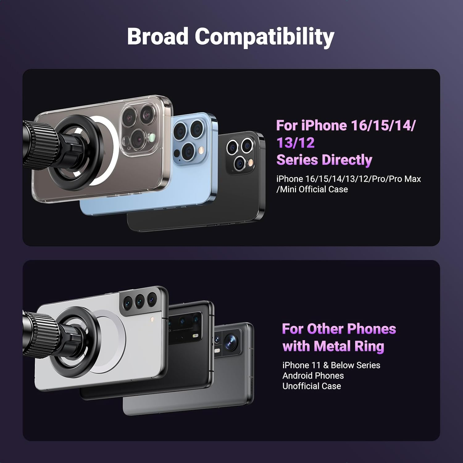 UGREEN Magnetic Phone Car Mount Compatible with Magsafe, 2024 Upgraded, Universal Dashboard Windscreen Air Vent Car Phone Mount Holder Compatible with Magsafe Iphone 16 15 14 13 12 Pro Max Mini image number 5