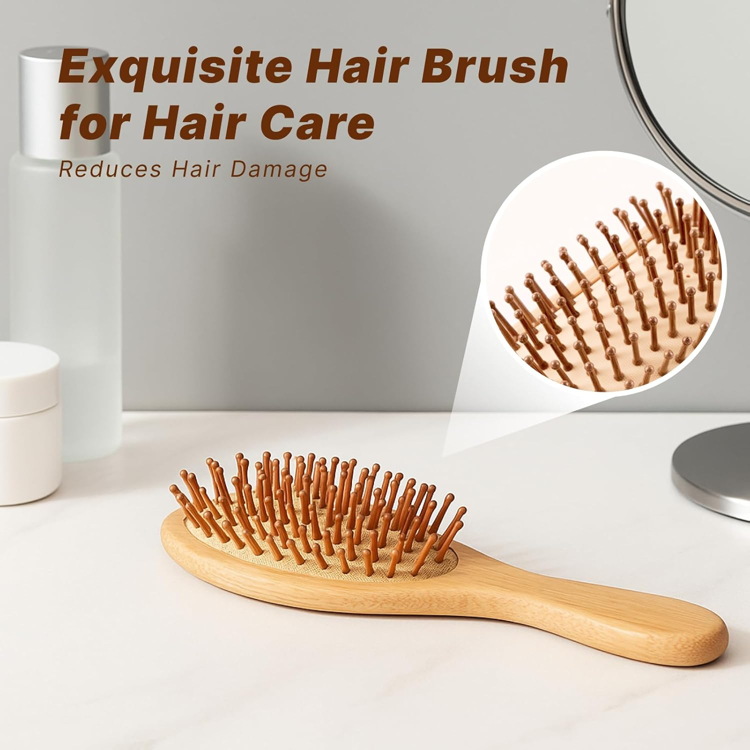 Bamboo Paddle Wooden Hair Brush, Eco-Friendly Natural Bamboo Wooden Brush with Air Cushion, Wide Tooth Comb for Scalp Massage, Reduces Frizz, Suitable for All Hair Types, Durable Hair Care Tool image number 5
