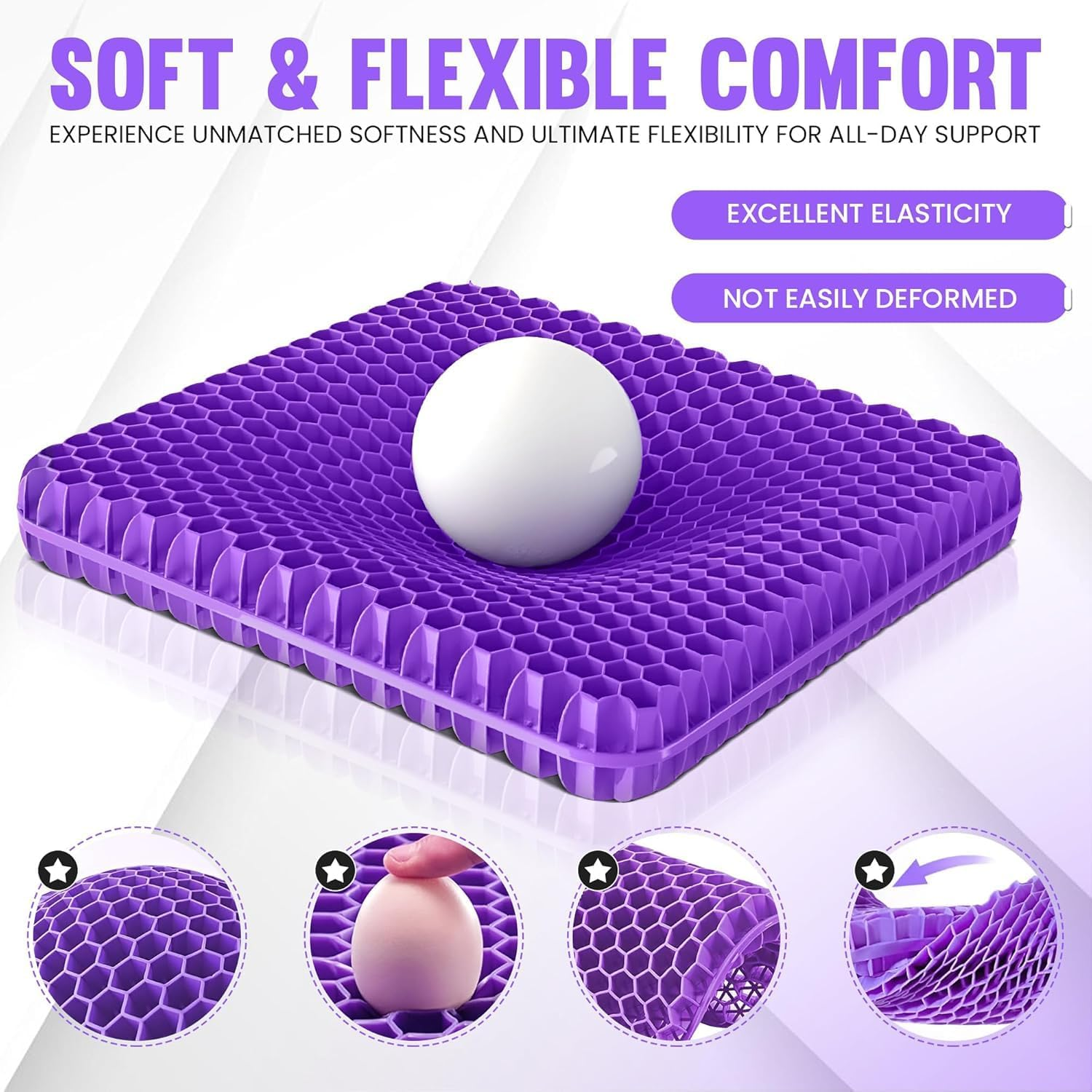 Ronluuu Gel Seat Cushion for Desk Chair & Office Chair, TPE Travel Pillow for Airplanes, Purple Stadium Seat Cushion, Wheelchair & Car Seat Cushion (Gift Ideas) image number 6