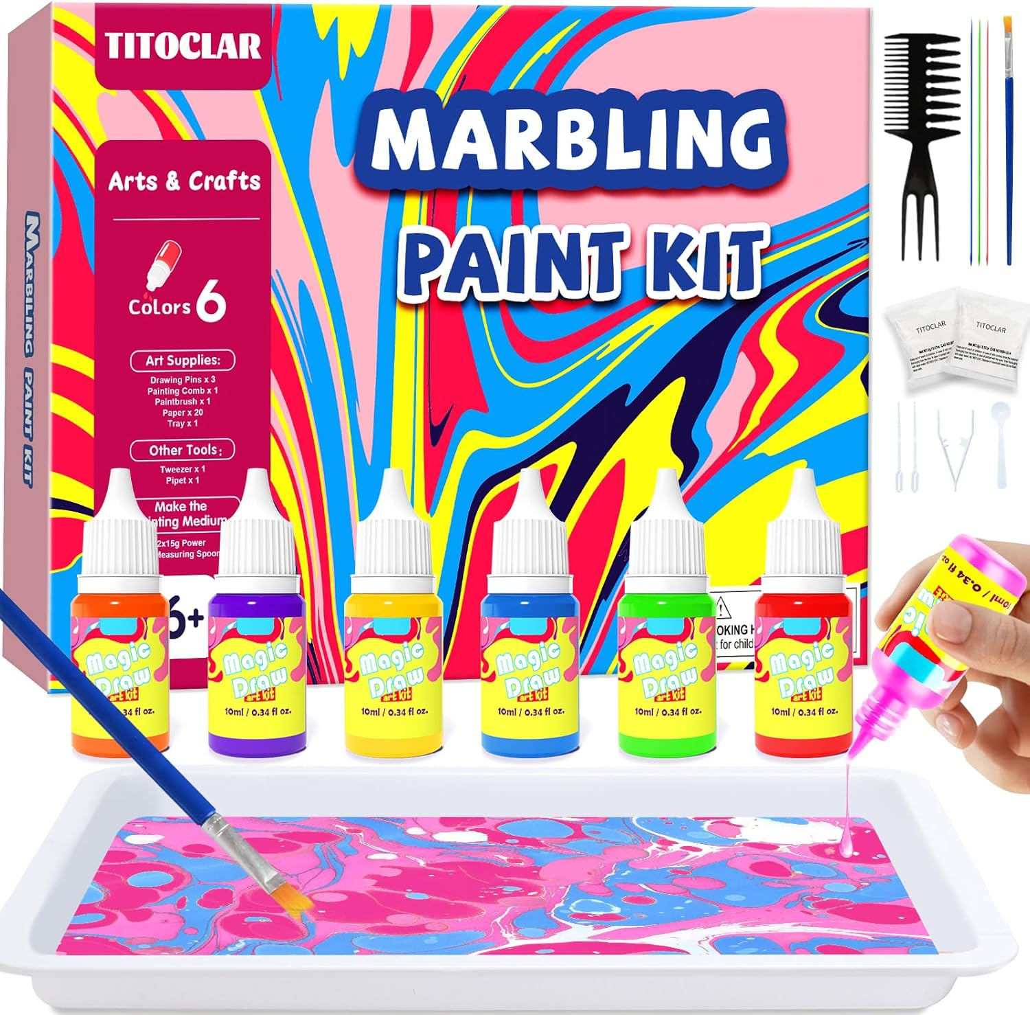 Arts & Crafts for Kids Ages 8-12 6-8 3-5,Water Marbling Paint Kit, Art Supplies for Kids,Birthday Gifts Toys for Girls Boys 3+Year Old