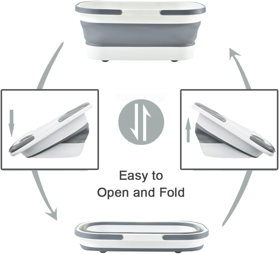 Collapsible Plastic Mop Bucket with Wheels 14L, Portable and Space Saving, Multi-Function House Cleaning, Camping, and Mop Tub, Rectangular Large Capacity (Gery) image number 3