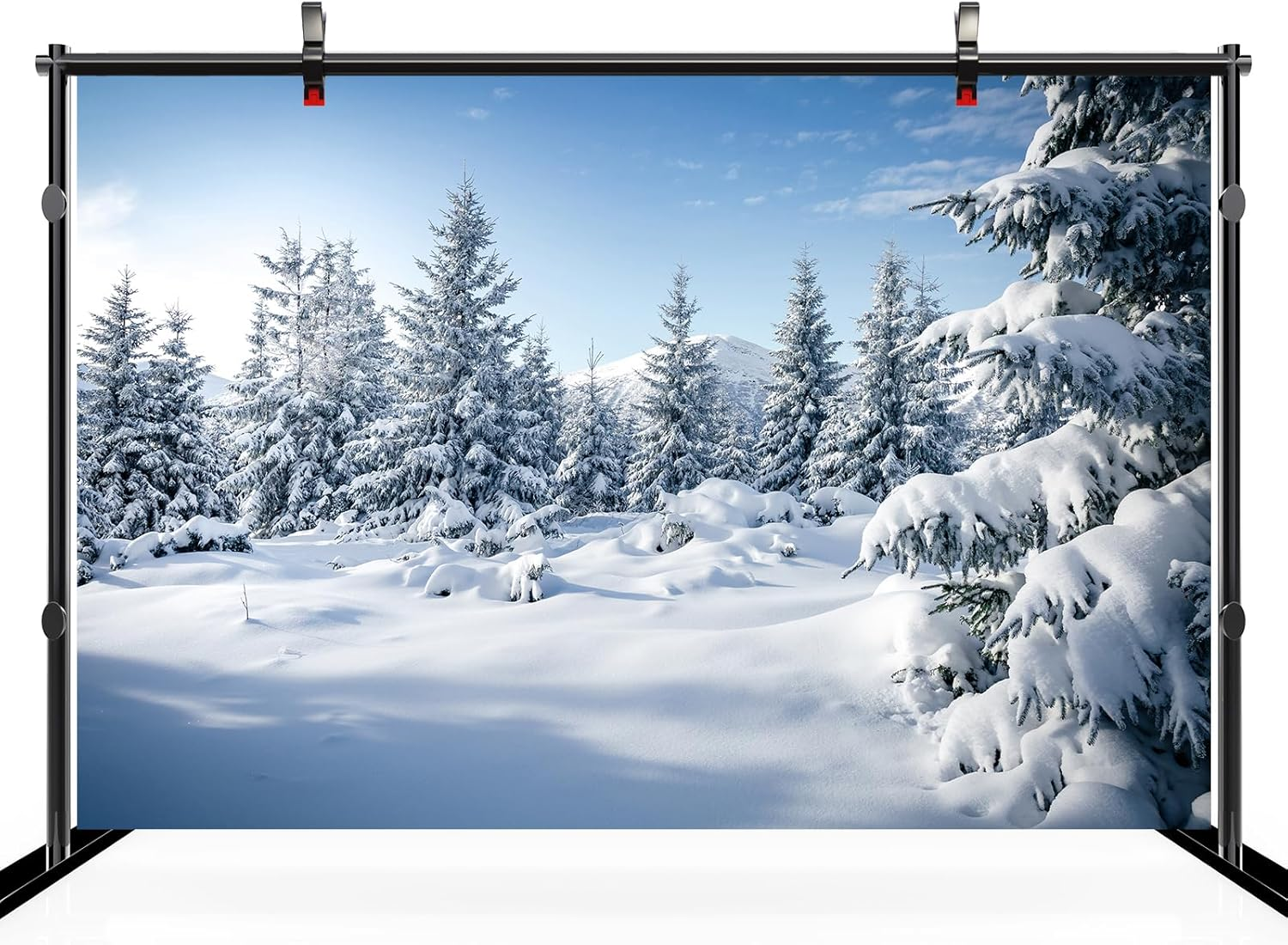 7Ftx5Ft Winter Snowy Woods Backdrop White Christmas Tree Winter Forest Snow Alps Mountain Blue Sky Christmas Background Xmas New Year Event Holiday Party Decor Photo Booth Props Wallpaper image number 5