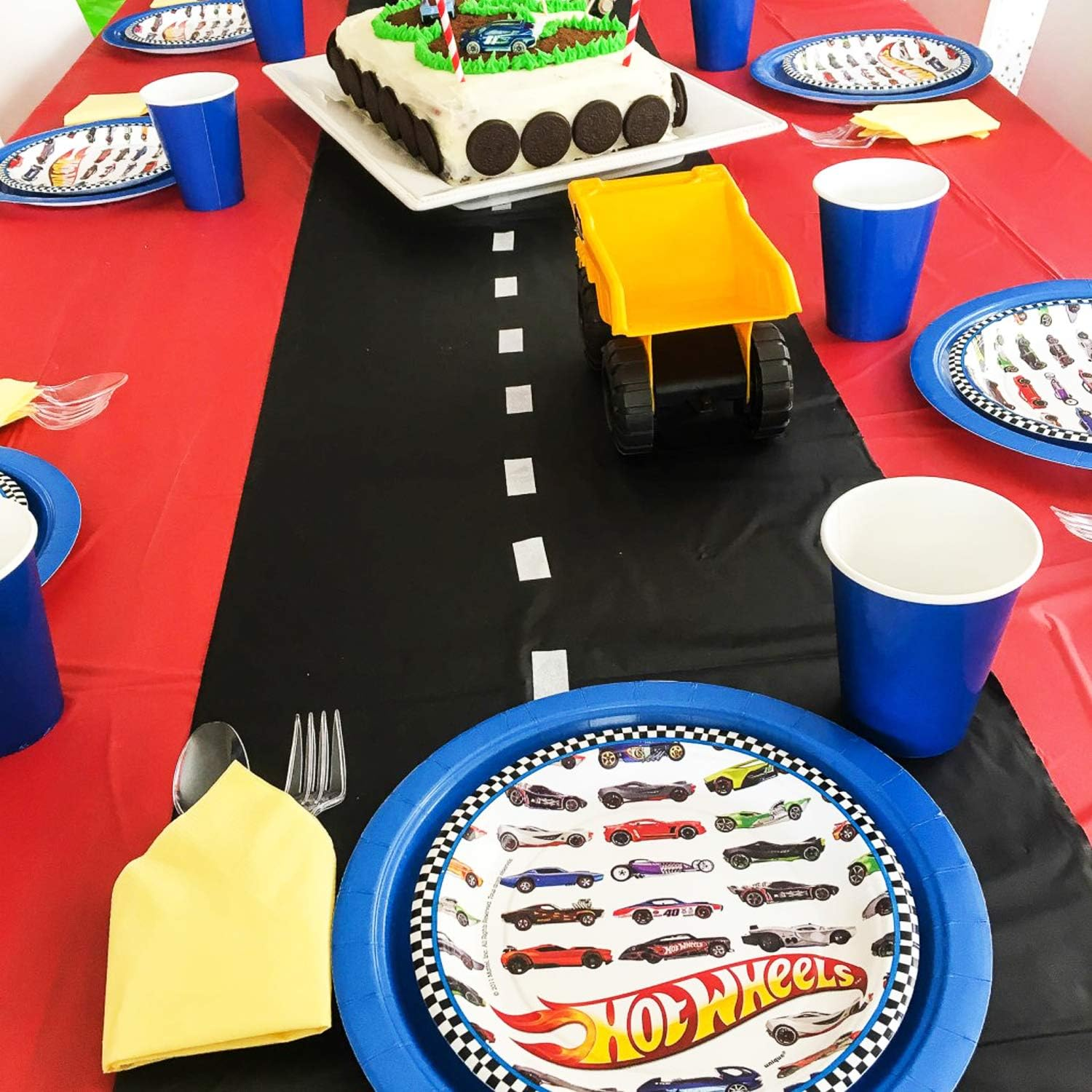 Novelty Place Racetrack Floor Runner - 10 Ft X 2 Ft Black Race Track Running Mat - Sports Race Car Theme Party Entry Table Decorations