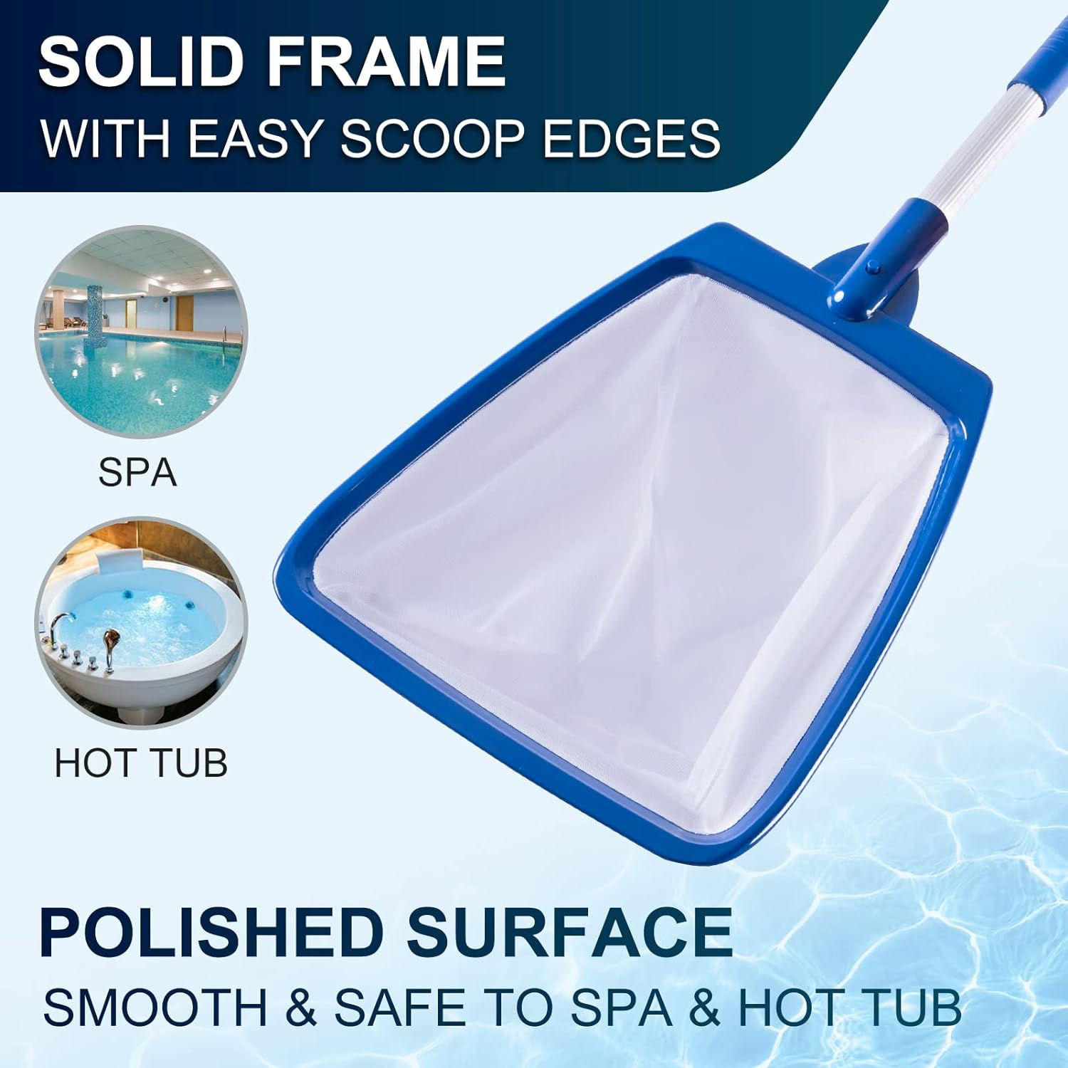 POOLAZA Hot Tub Skimmer Net Handheld, Professional Pool, Spa, Pound Skimmer Net with Aluminum Pole Handle, Deep Ultra Fine Mesh Netting Small Pool Skimmer Net, Upgrade Durable Hot Tub Net Hand Skimmer image number 3