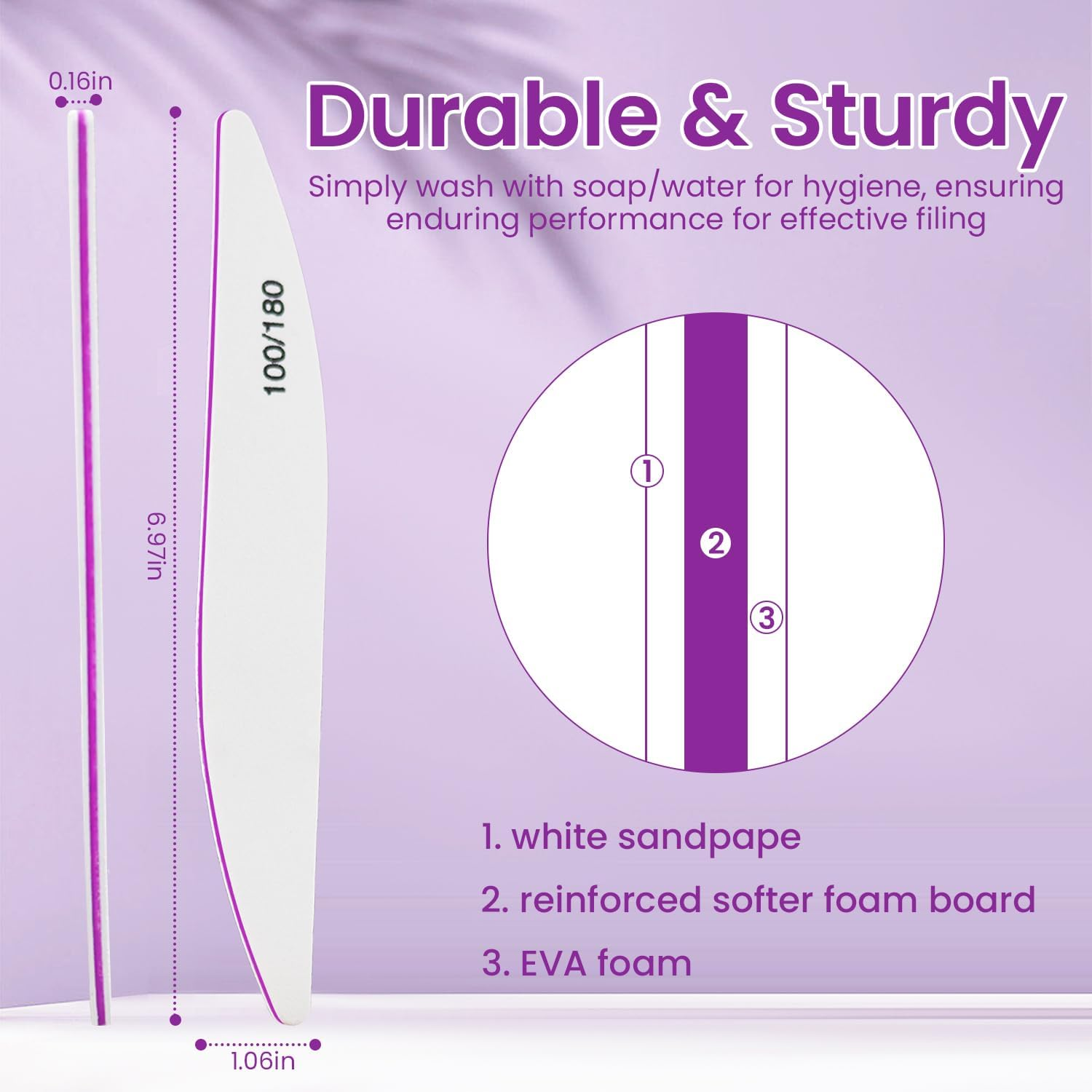 ESUOHYM 10PCS Nail Files 100/180 Set Grit Double Sided for Natural and Acrylic Nails Professional Fingernail Emery Boards and Shine Kit Supplies for Salon and Home Tech image number 4