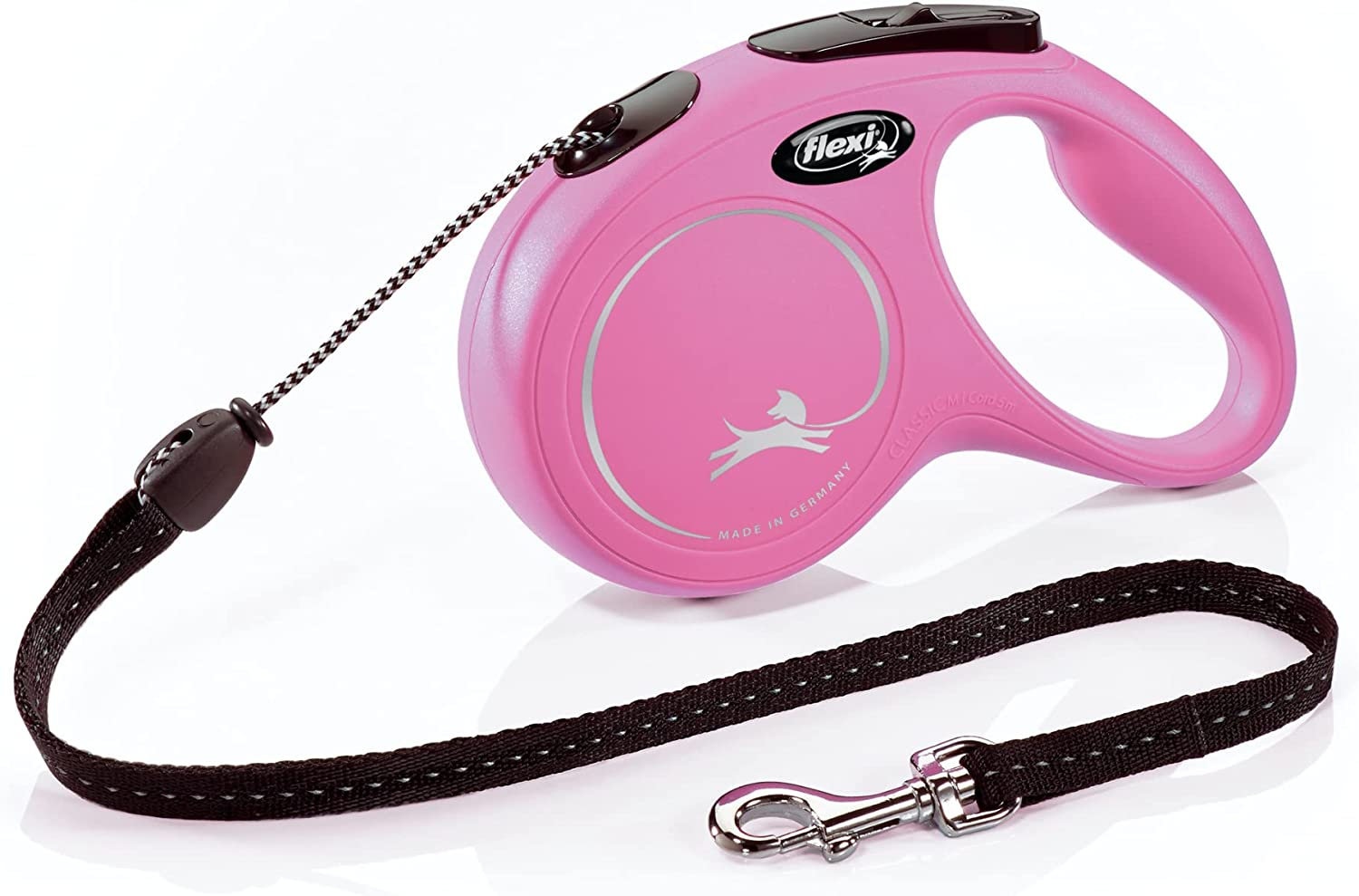 Flexi New Classic Cord Retractable Dog Leash for Small Dogs up to 26 Lbs. &ndash; 16 Ft., Pink | Tangle-Free Pet Walking Leash with One-Handed Brake, Pause, Lock|German Quality Product
