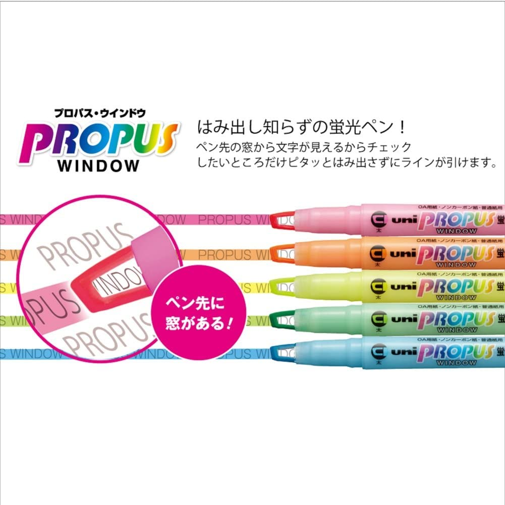 Uni Propus Window Double-Sided Highlighter Pen with 4.0 Mm/0.6 Mm Twin Tip, 5 Color Set (PUS102T5C) image number 6