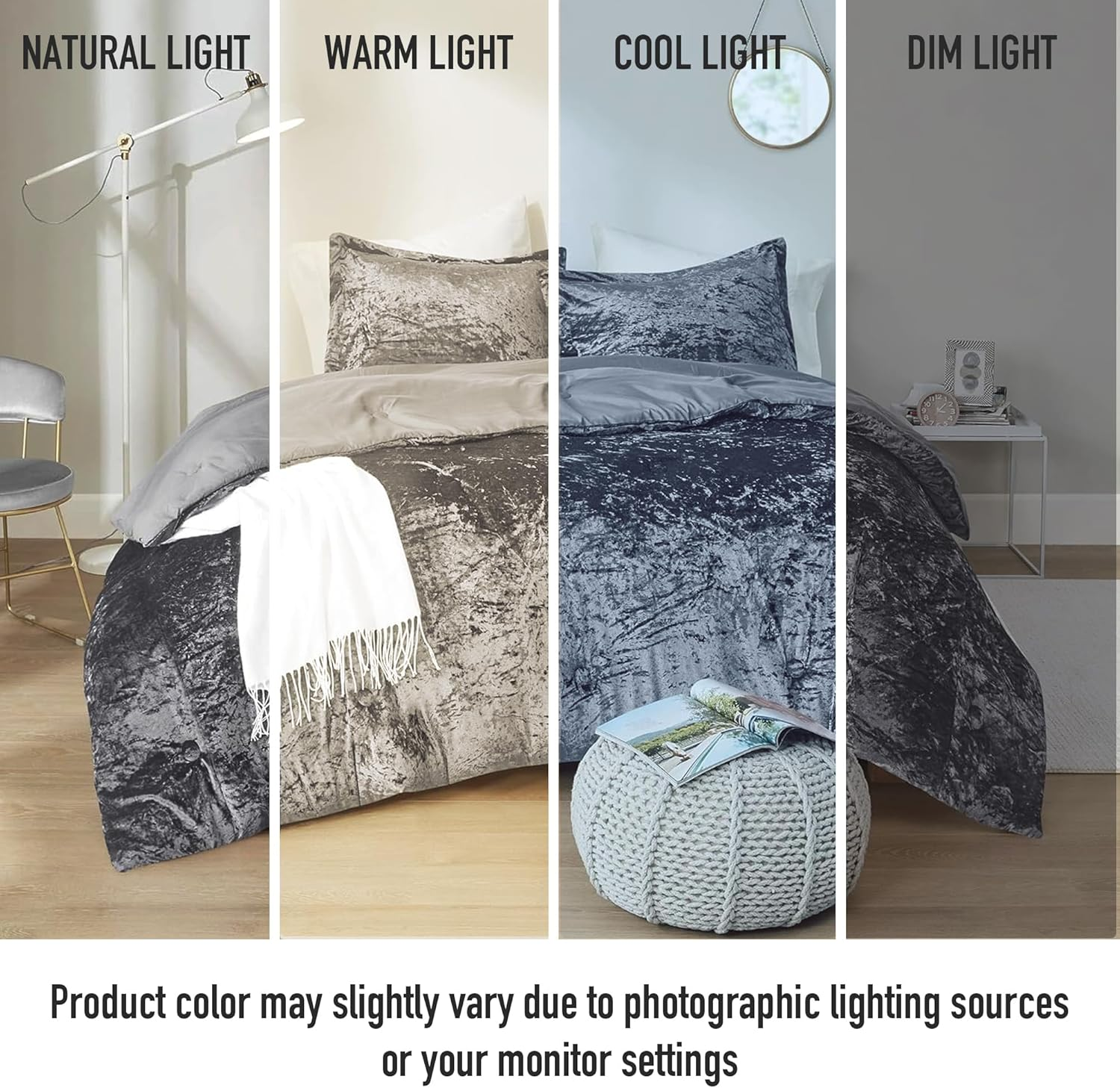 Comfort Spaces Juliette Luxe Comforter Set Velvet Lush with Natural Sheen, Soft Reverse Microfiber Modern All Season Cover, Cozy Bedding, Matching Sham, Grey Twin/Twin Xl(66"X90") 2 Piece image number 4