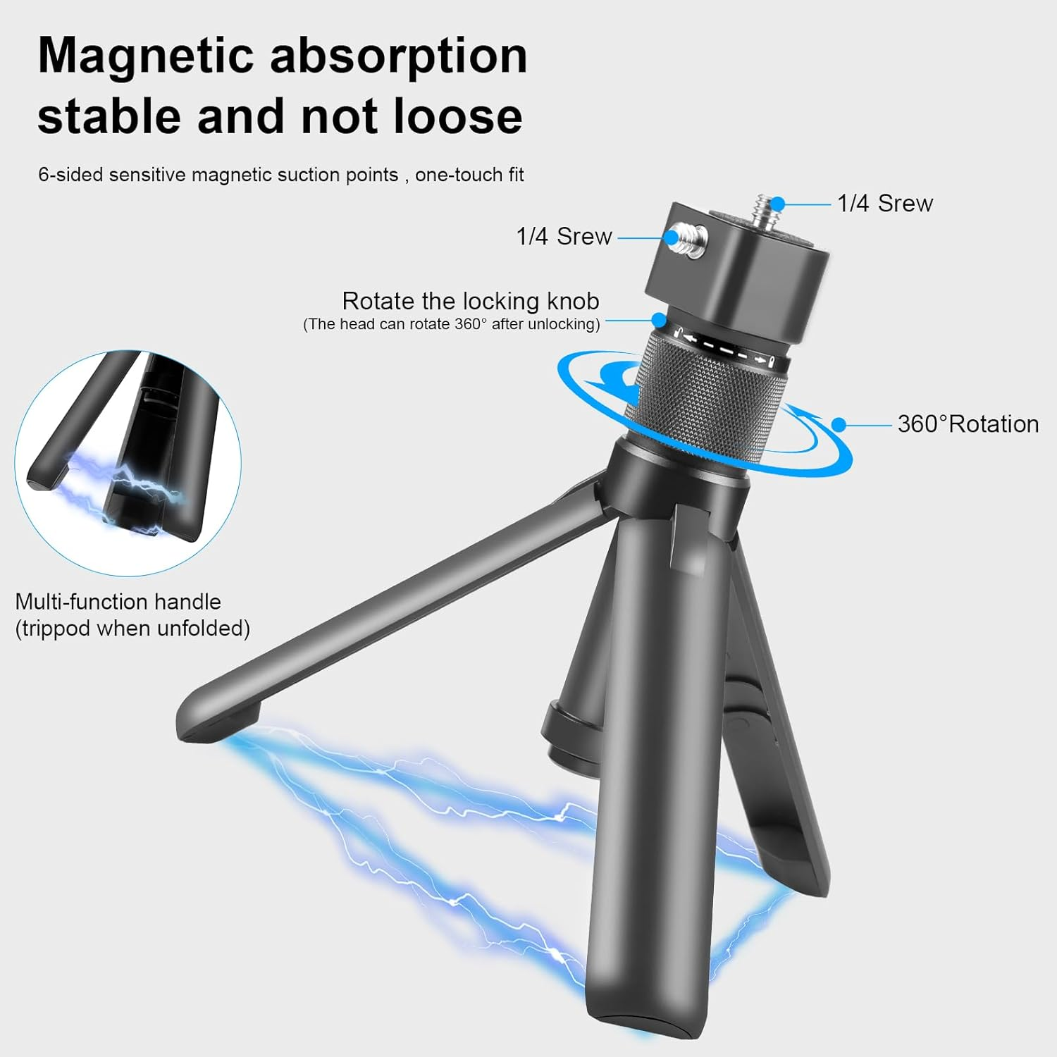 PULUZ Insta 360 Bullet Time Handle for Insta360 X3 X4 X5 ONE X2, Mini Tripod Stand with Daul 1/4 Screws for Gopro Hero 12 11 10 9 8 7 6 5 for DJI Osmo Action 3 4 5 Pro, Osmo 360