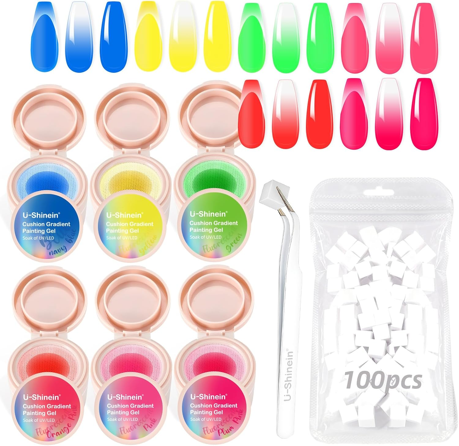 U-Shinein Cushion Gradient Painting Gel, Ombre Nails Aura Nails Full Coverage Precise Control of Each Strokelong Lasting French Manicure Soak off UV LED DIY Nail Art,White