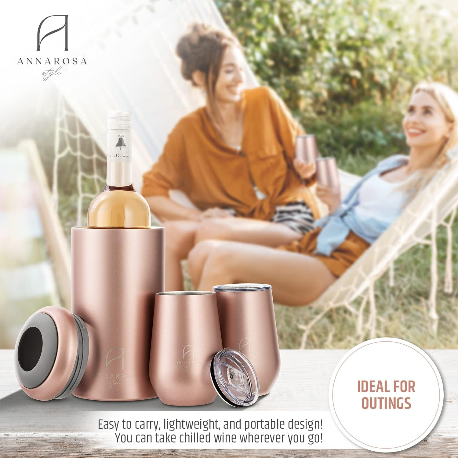 Wine Chiller Gift Set&ndash; Large Premium Iceless Cooler &ndash; Ideal for 750Ml Bottles - Insulated and Double Walled Stainless Steel Chiller and Tumblers with Spill Proof Lids image number 2