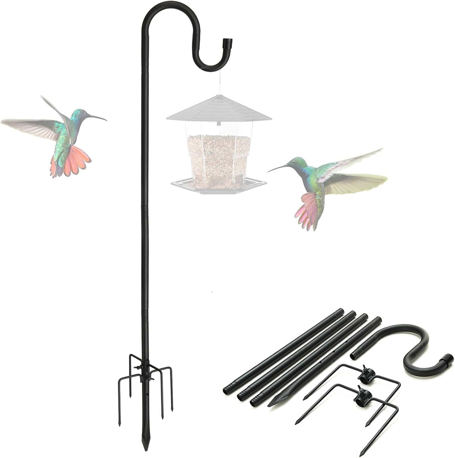 Bird Feeder Pole, 78" Shepherds Hooks for Outdoor Heavy Duty, Hummingbird Feeders Stand for Hanging Plants, No-Rust Shepherd Hook Hanger Stick with Stable 5-Prong Base for outside Garden Yard Wedding image number 4
