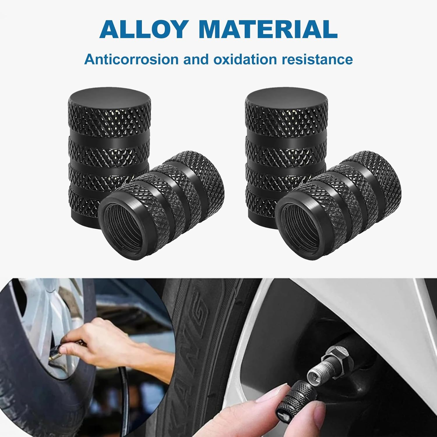 8 Pcs Tyre Valve Caps,Black Dust Caps for Car Tyres Tire Valve Stem Caps,Durable Universal Aluminum Tyre Dust Caps Stem Cover for Cars, Bike and Bicycle, Trucks, Motorcycles image number 4