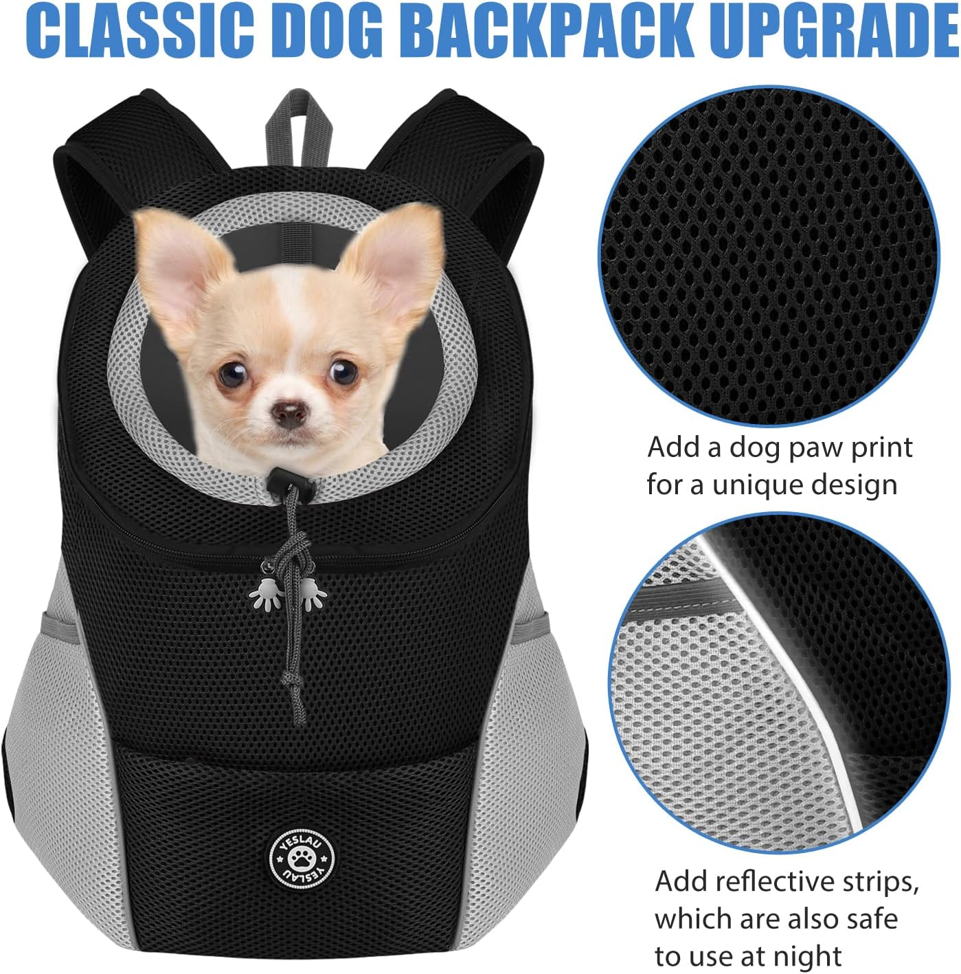 Dog Backpack Carrier Pet Carrier for Small Medium Dogs Travel Bag Front Pack Breathable Adjustable with Safety Reflective Strips for Hiking Outdoor Cats image number 1