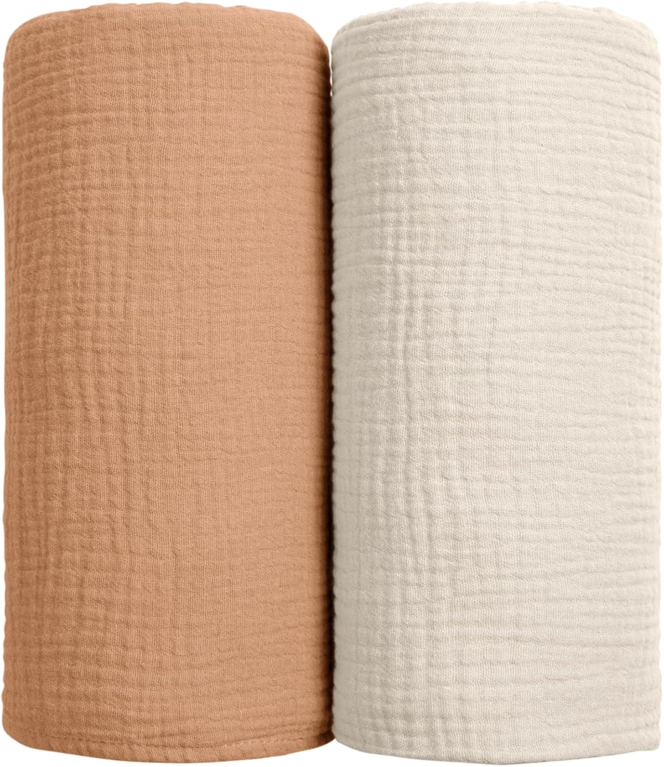 Lulumoon Muslin Swaddle Blanket Baby - Cotton Swaddling Blanket Soft Baby Receiving Blankets Neutral 2Pack(Peach)