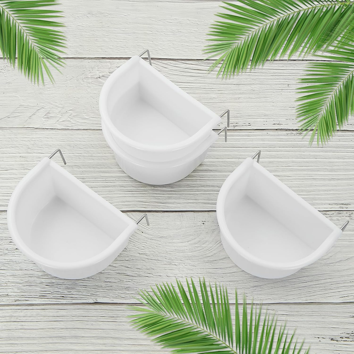 4 Pcs D Shape Plastic Bird Feeder Bowl with Hook Hanging for Parrot Parakeet Cockatiel Budgie Cage Accessories image number 3