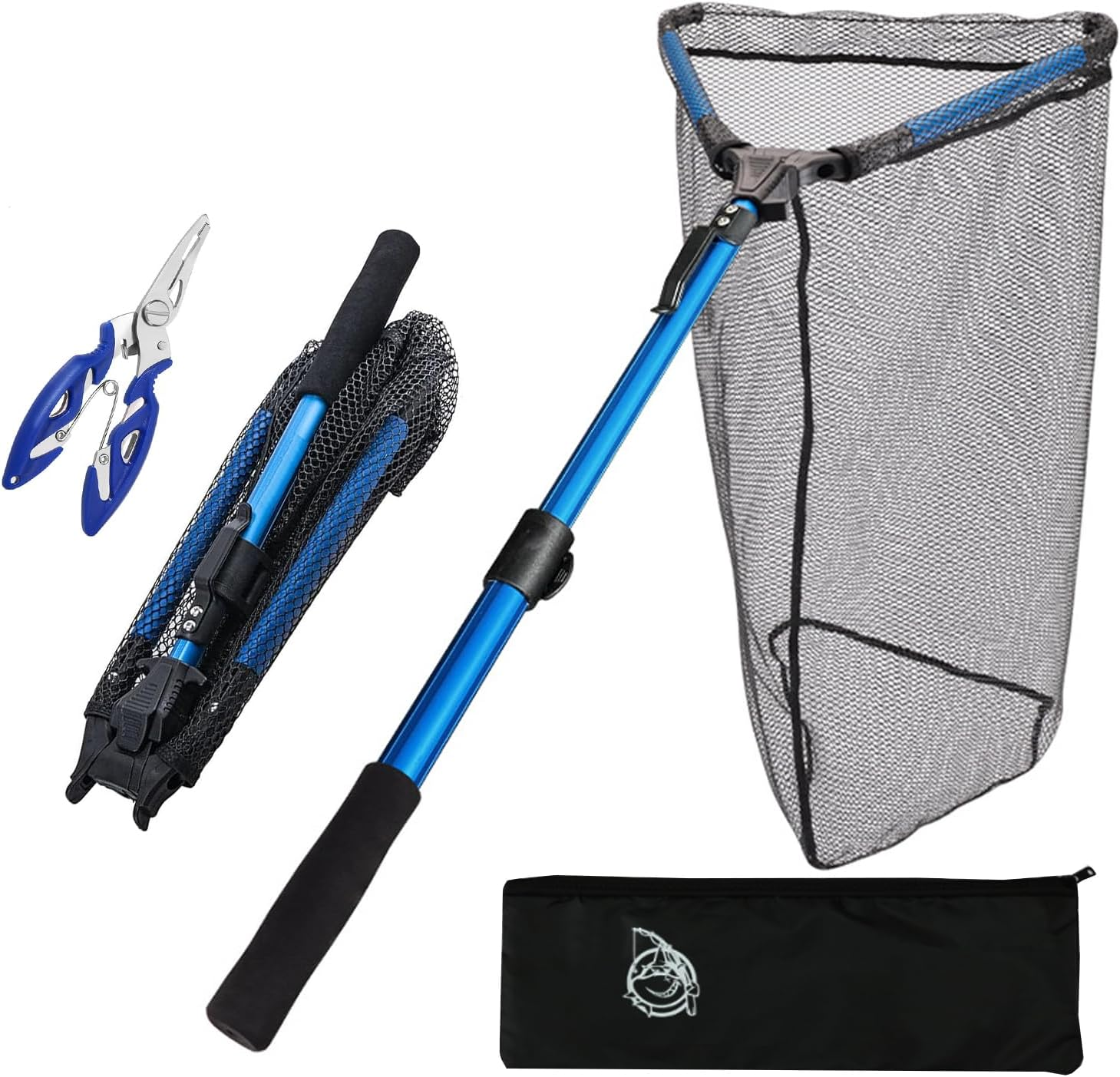 Fishing Landing Net,Floating Fishing Net with Built-In Length Scale,Aluminum Telescoping Handle,Rubber Mesh, Foldable Collapsible Fish Landing Net,Rubber Coated Floating Fishing Net for Steelhead image number 4