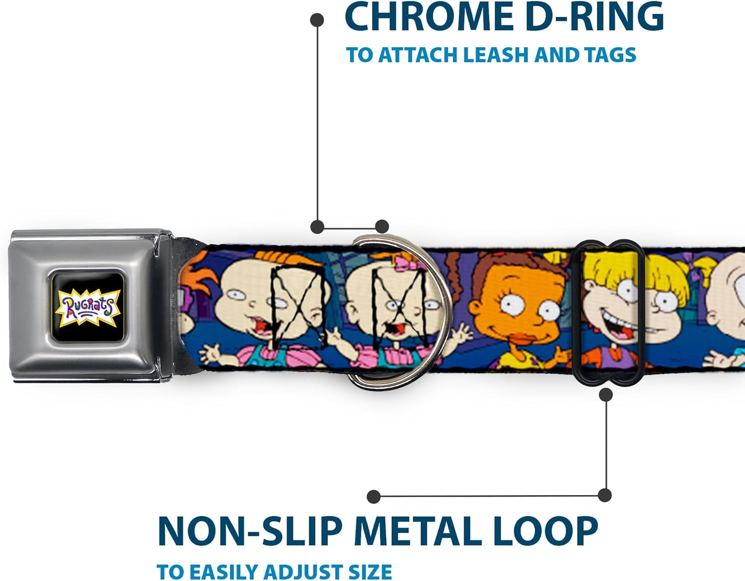 Dog Collar Seatbelt Buckle Rugrats Group Pose 9 to 15 Inches 1.0 Inch Wide image number 5