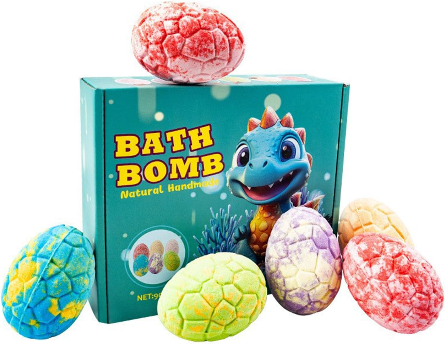 Dinosaur Bath Bombs with Surprise Inside, Dino Egg Bath Bombs Spa Handmade Organic Bubble Bath Bomb Organic Essential Oil (Green)