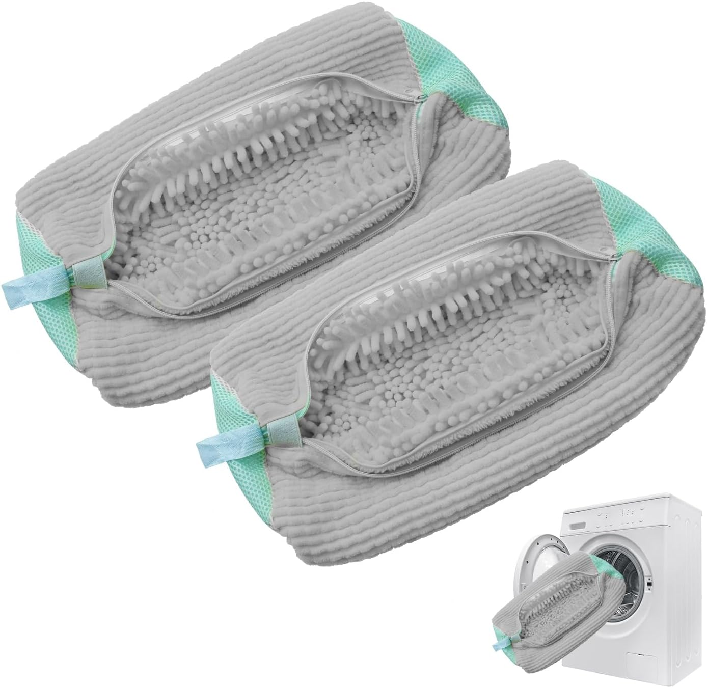 Henkion Reusable Shoe Washing Bags for Machine Washer & Dryer - 360&deg; Cleaning, Durable Zipper, Plush Protection - Fits All Shoe Sizes/Sneakers (Yellow, 2Pcs)