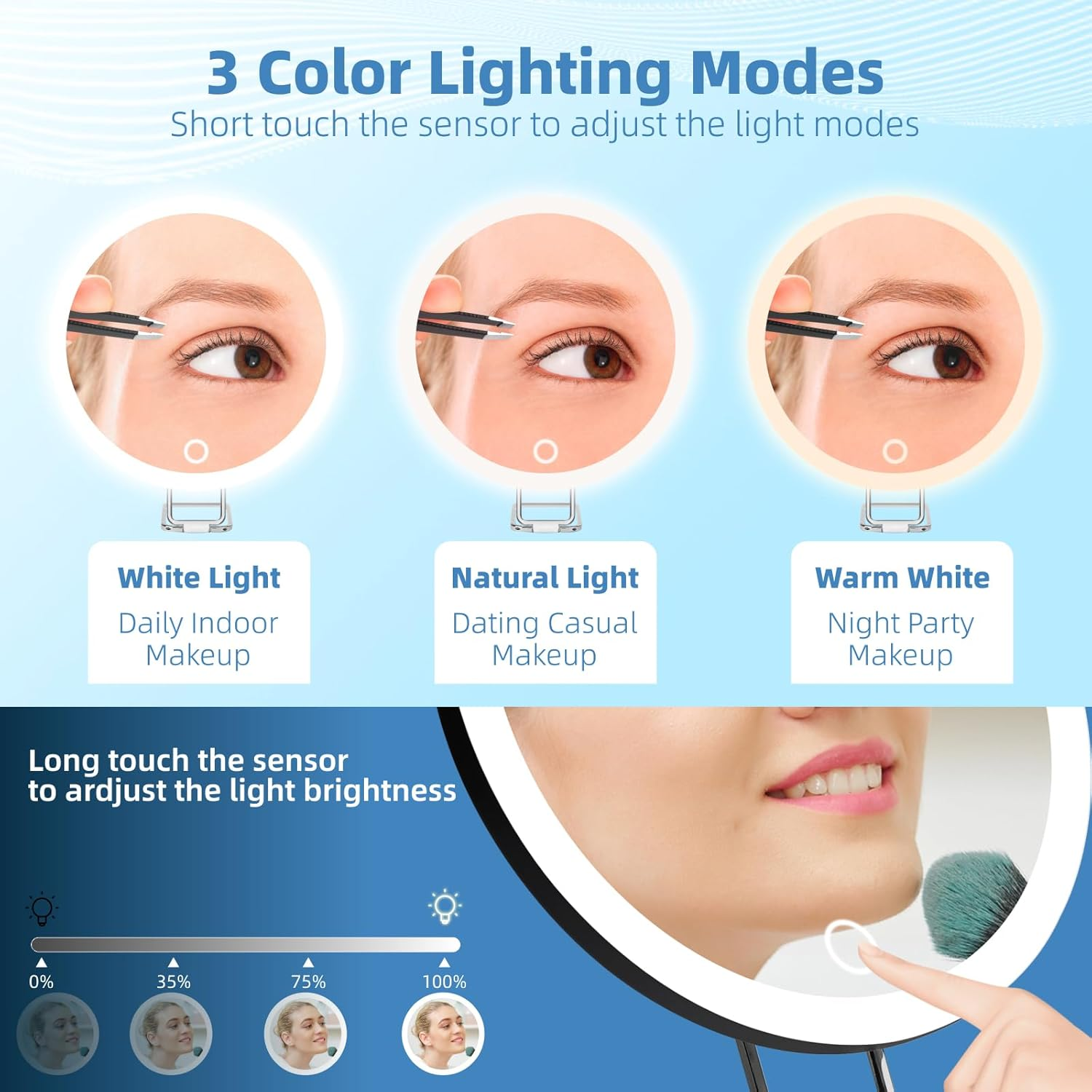 10X Magnifying Mirror with Lights, 6Inch Makeup Magnified Mirror 10X Lighted Travel Magnification with 3 Suction Cups and 360&deg; Adjustable Bracket - Includes Tweezers & Scissors image number 6