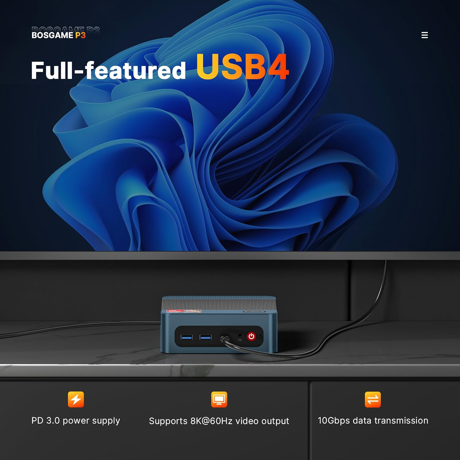 Mini PC Ryzen 7 6800H (Up to 4.7Ghz, 8C/16T) BOSGAME P3 Mini Desktop Computers DDR5 24GB RAM 1TB M.2 Nvme Pcie 4.0 SSD, Mini PC Windows 11 Pro Dual 2.5G RJ45 LAN, USB 4.0 Wifi 6E USB 3.2 Gen2 image number 4