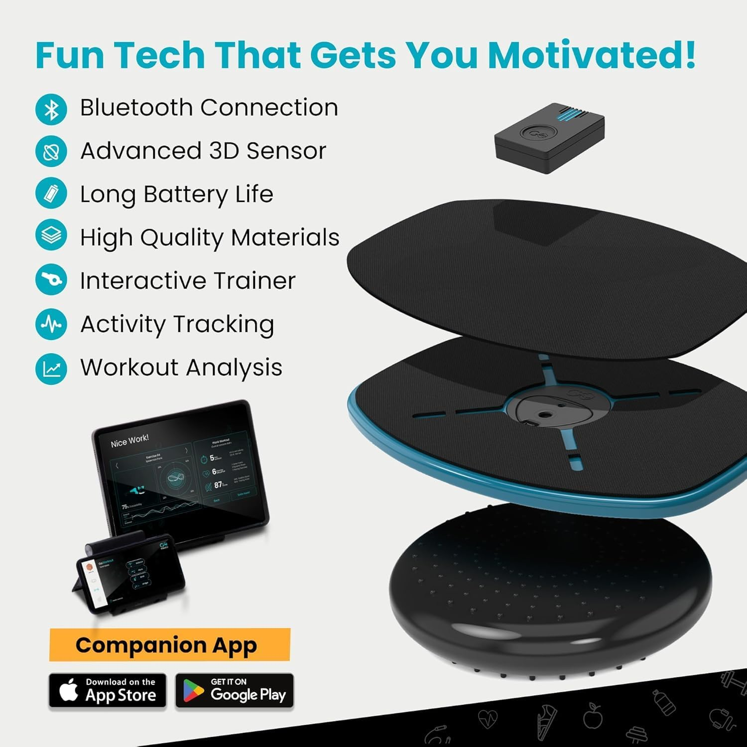 Gobalance Board - App-Enabled Balance Board. Smart Bluetooth Sensor, 12 FREE Interactive Games - Fun, Balance Training and Home Gym Workout! Boost Coordination & Strength for Teens and Adults image number 6