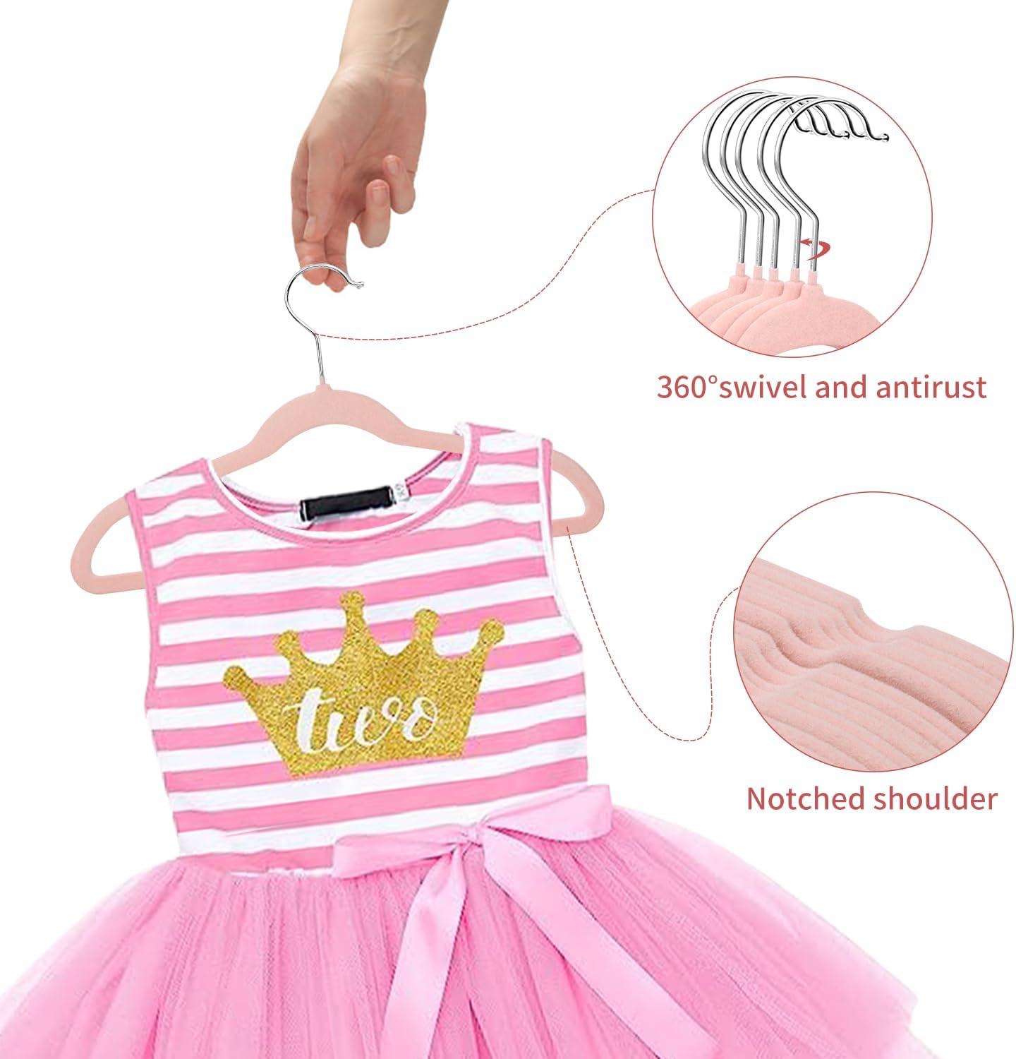 Children'S Velvet Non-Slip Hangers | 32 Pack Space Saving Felt Hangers for Kids and Teenager | Kids Clothing Hanger - Pink image number 6