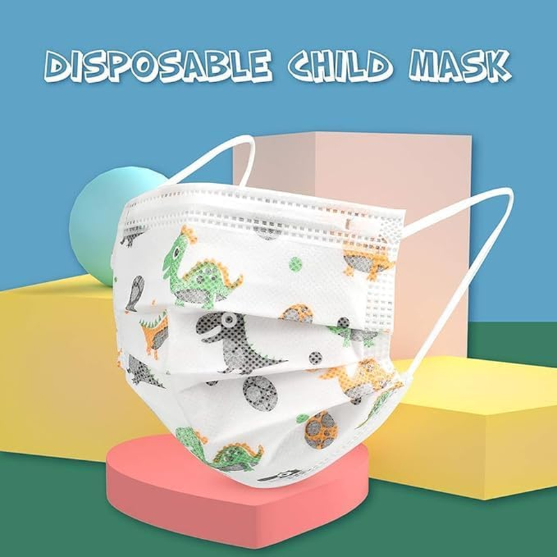 100Pcs Children'S Disposable Mask 3-Layer Children'S Animal Dinosaur Pattern Mask Vacuum Individually Packaged Mask image number 4