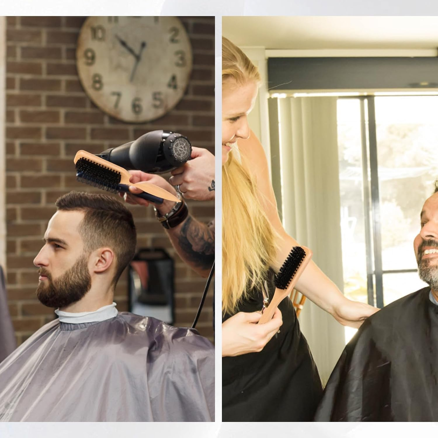 Wooden Rat Tail Pointed Handle Wax Stick Teasing Hair Brush, 2Pcs Soft Boar Bristle Styling Edge Control Brush for Sleek Hair, Slick Back Hair Brush for Smoothing Ponytail image number 1