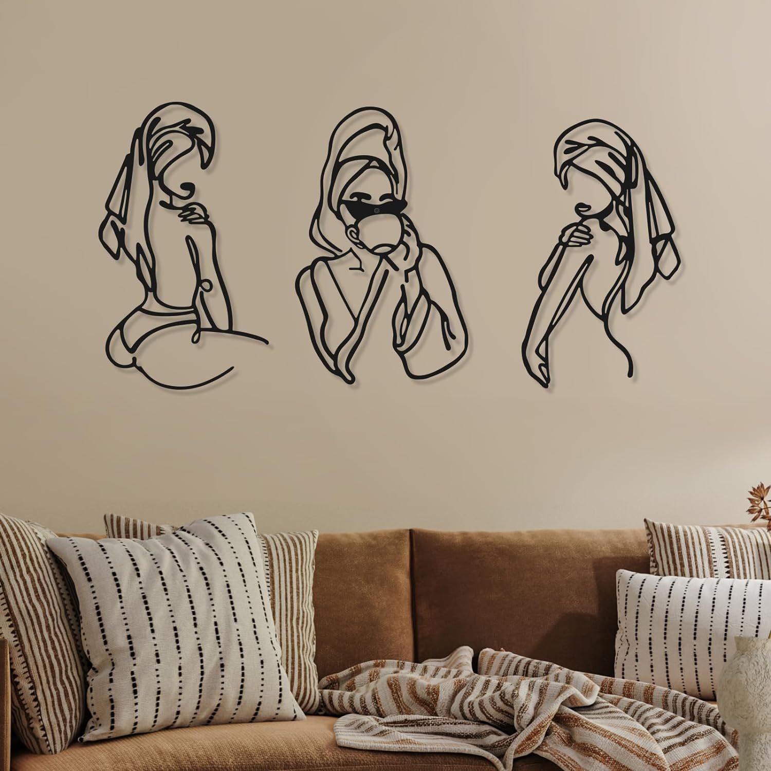 Photect 3 Pieces Metal Wall Art Decor Minimalist Abstract Woman Modern Line Drawing Female Single Home Hanging for Bedroom Kitchen Bathroom Living Room (Black, Romantic) image number 6